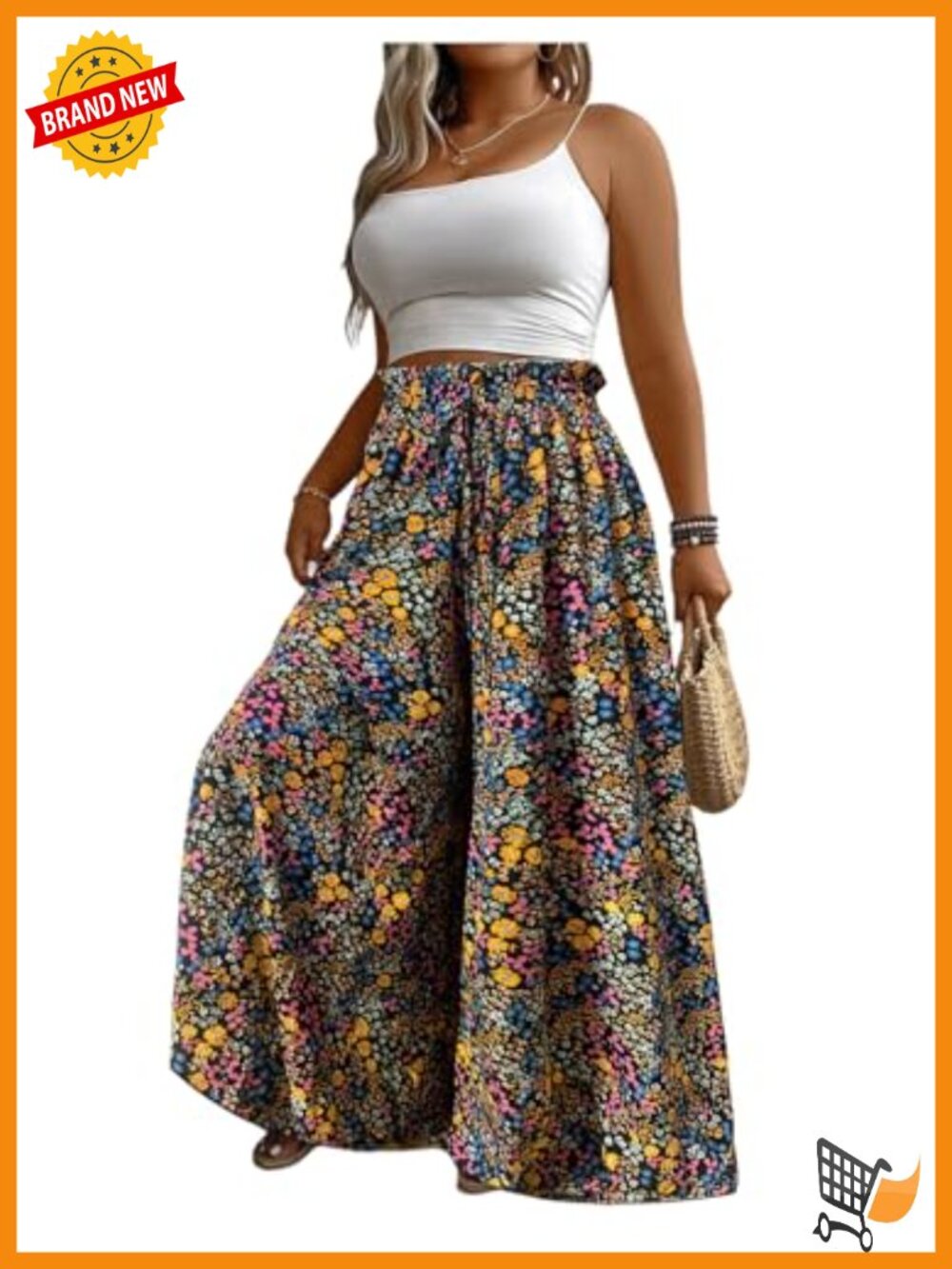 Plus Size Flowy Palazzo Pants Floral Wide Leg Boho Lounge Pants